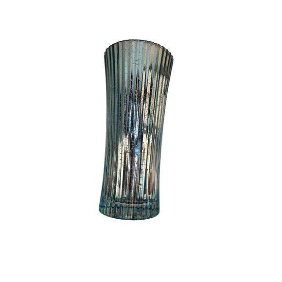 Ribbed Aqua Blue Mercury Glass Vase 11.5" Tall Decorative Accent Piece For Seasi - Picture 5 of 8